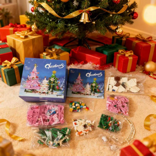 Rcworld 2025 Rotatable Train Christmas Treebuilding Block Set,Pink and Green,Calendar Surprise Christmascountdown Mini Buildingblock Architecture,Christmas Element Pixel Building Blocks Magnetic Advent Calendar Puzzle Blocksfor Aged 12 and Above,743Pieces